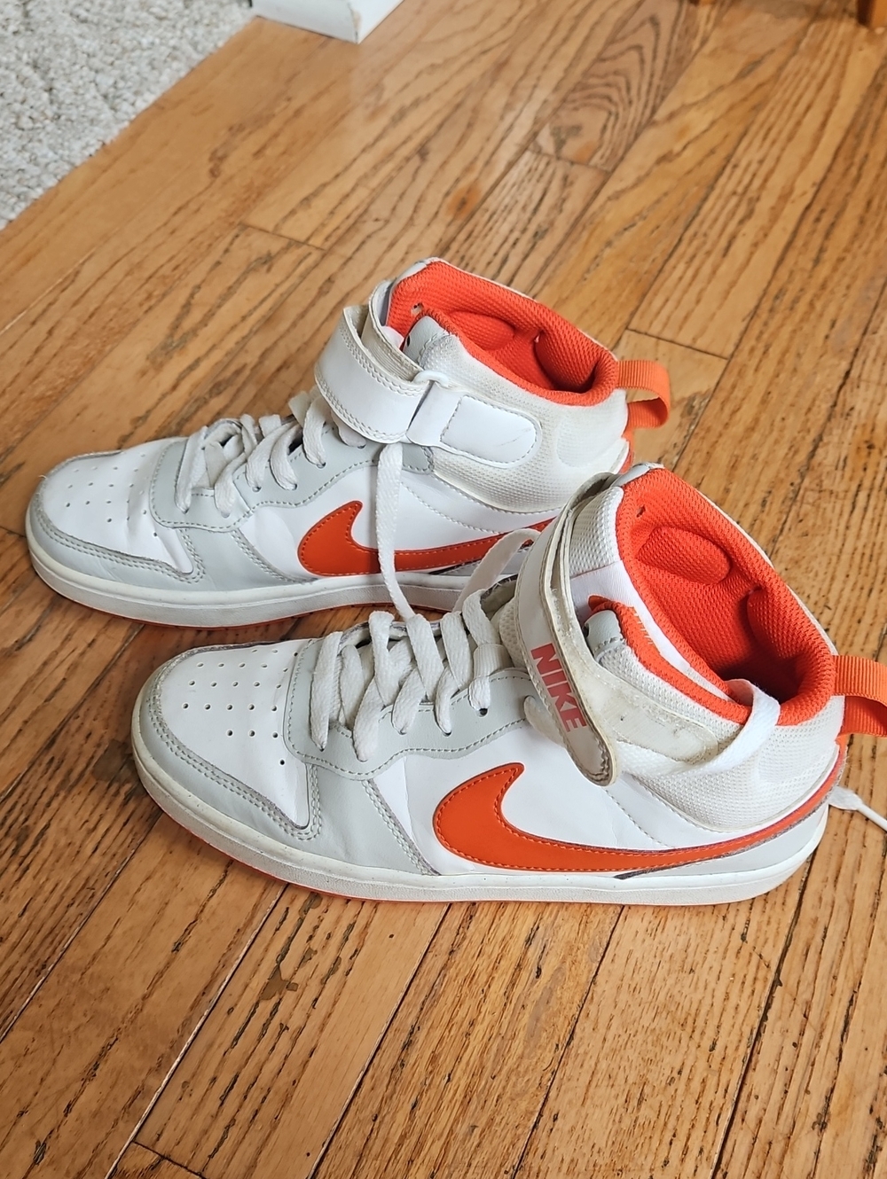 Nike Kids High-Top Sneakers in White and Orange